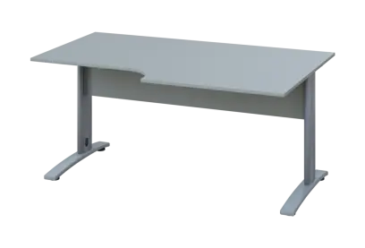 ERK 18 - 168 stůl kancelářský, rohový, pravý, kovová podnož stříbrná, deska 18 mm, široký 1600 mm, šedá